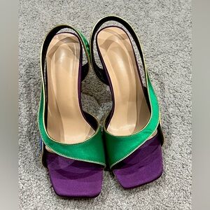 Beautiful purple and green open toe heels